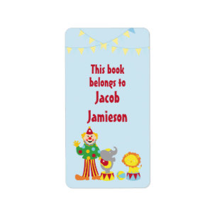 Cartoon Circus Clown and Animals Bookplates Label