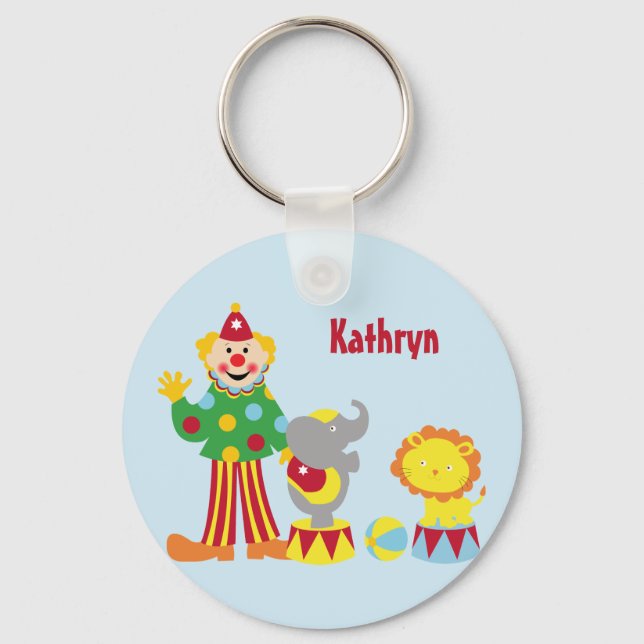 Cartoon Circus Clown and Animals Keychain (Front)