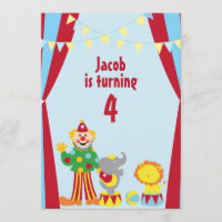 Cartoon Circus Clown and Animals Party Invitation