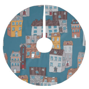 Cartoon City Vintage Wallpaper Brushed Polyester Tree Skirt