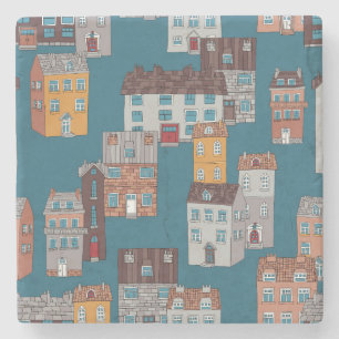 Cartoon City Vintage Wallpaper Stone Coaster