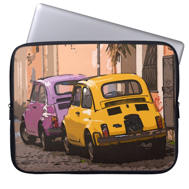 Cartoon Classic italian Fiat 500 cars Rome Italy Laptop Sleeve (Front)