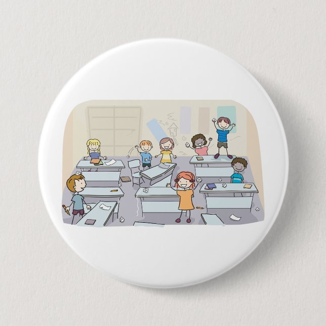 Cartoon Classroom Chaos With Wild Students 7.5 Cm Round Badge (Front)