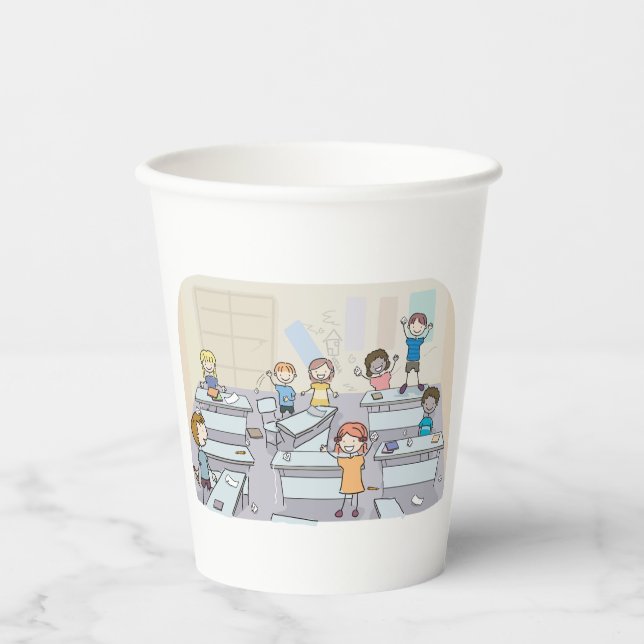 Cartoon Classroom Chaos With Wild Students Paper Cups (Front)