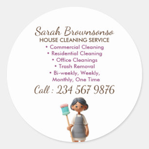 Cartoon Cleaning Janitorial Ceramic Tile Wash Classic Round Sticker