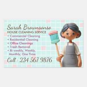 Cartoon Cleaning Janitorial Lady Wash Bath Rectangular Sticker