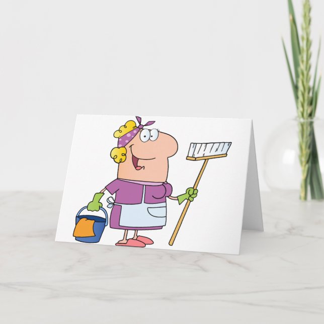 Cartoon Cleaning Lady Card (Front)