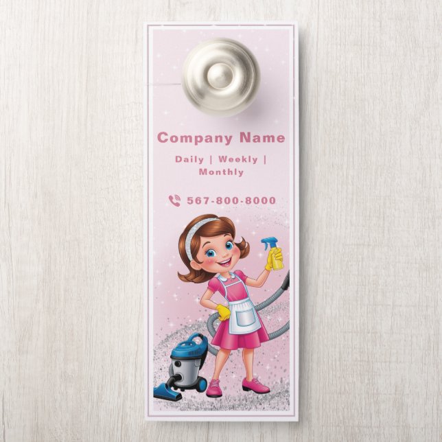 Cartoon Cleaning Lady House Keeping Door Hanger (On Knob)