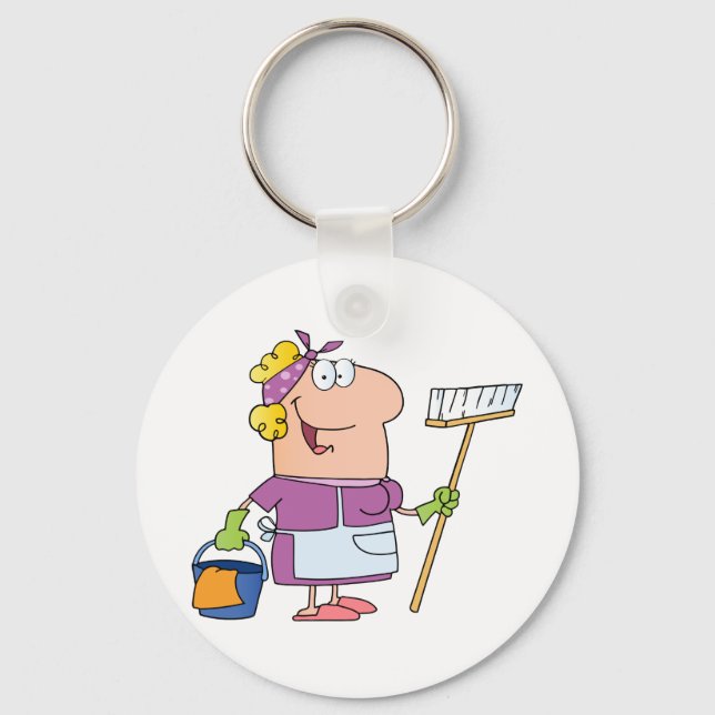 Cartoon Cleaning Lady Key Ring (Front)