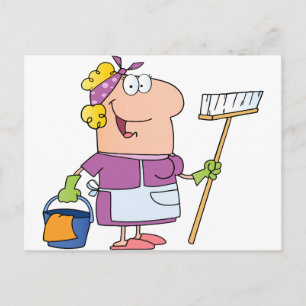 Cartoon Cleaning Lady Postcard