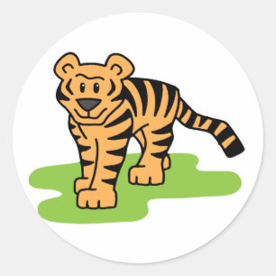 Cartoon Clip Art Bengal Tiger Big Cat with Stripes Classic Round Sticker