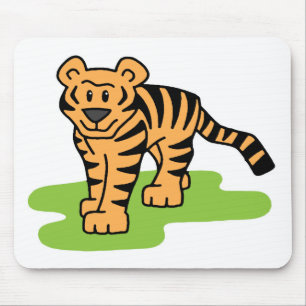 Cartoon Clip Art Bengal Tiger Big Cat with Stripes Mouse Mat