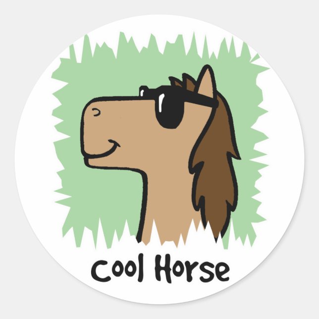 Cartoon Clip Art Cool Horse Wearing Sunglasses Classic Round Sticker (Front)