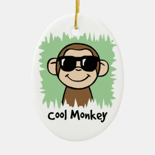 Cartoon Clip Art Cool Monkey with Sunglasses Ceramic Tree Decoration