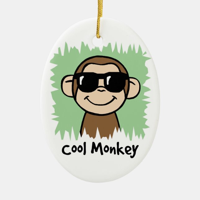 Cartoon Clip Art Cool Monkey with Sunglasses Ceramic Tree Decoration (Front)