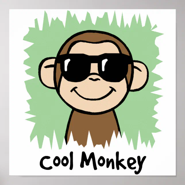 Cartoon Clip Art Cool Monkey with Sunglasses Poster | Zazzle