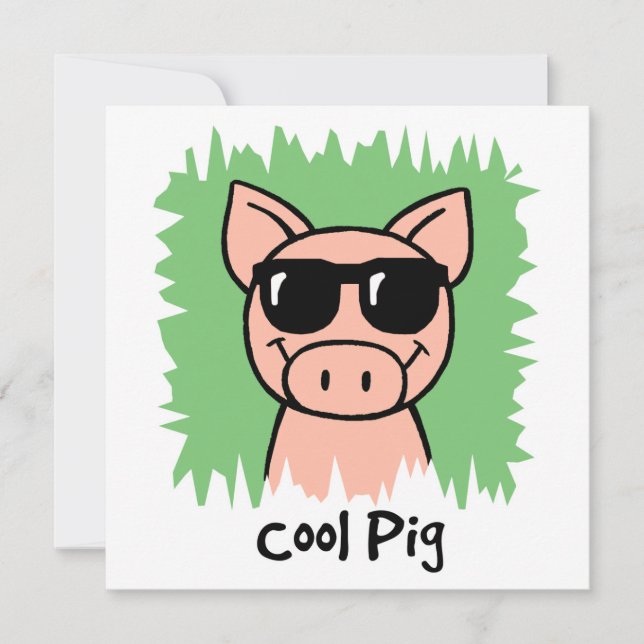 Cartoon Clip Art Cool Pig Sunglasses Boy Birthday Invitation (Front)