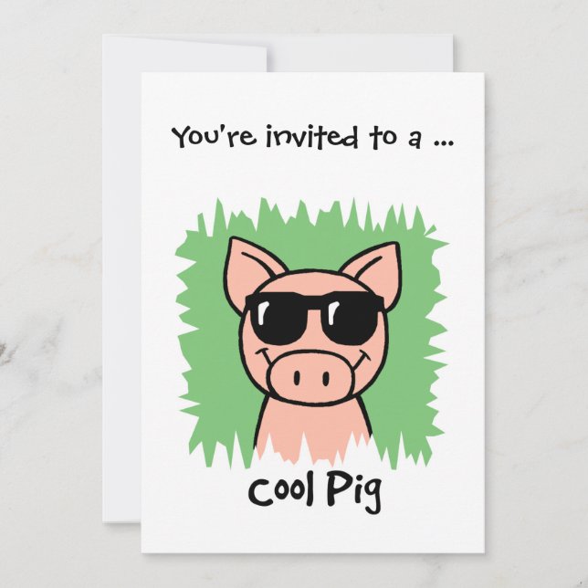 Cartoon Clip Art Cool Pig Sunglasses Boy Birthday Invitation (Front)