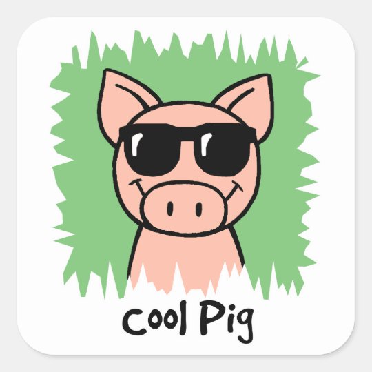 Cartoon Clip Art Cool Pig With Sunglasses Square Sticker Uk