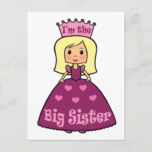 Cartoon Clip Art Cute Big Sister Princess Hearts Postcard (Front)