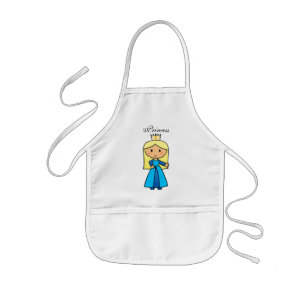 Cartoon Clip Art Cute Blonde Princess in Blue Kids Apron