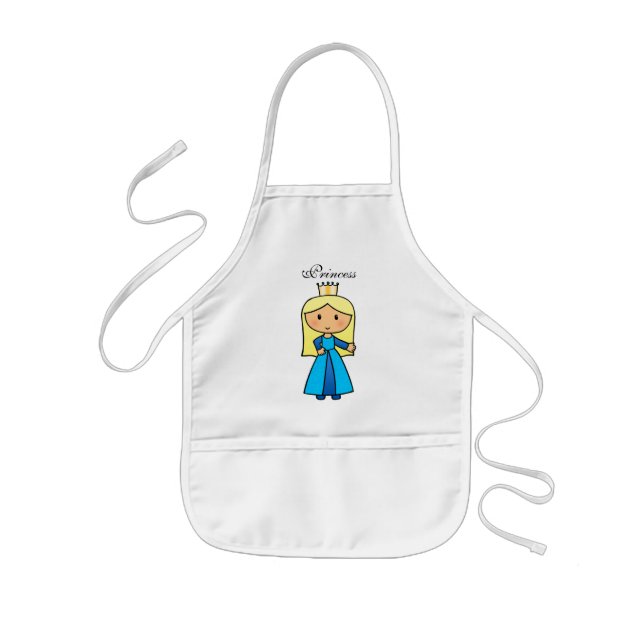 Cartoon Clip Art Cute Blonde Princess in Blue Kids Apron (Front)
