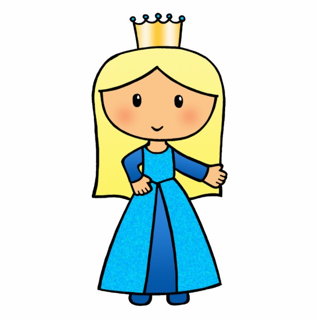 Cartoon Clip Art Cute Blonde Princess in Blue Standing Photo Sculpture (Front)