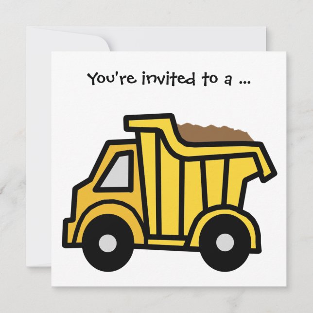 Cartoon Clip Art Dump Truck Boy Birthday Party Invitation (Front)
