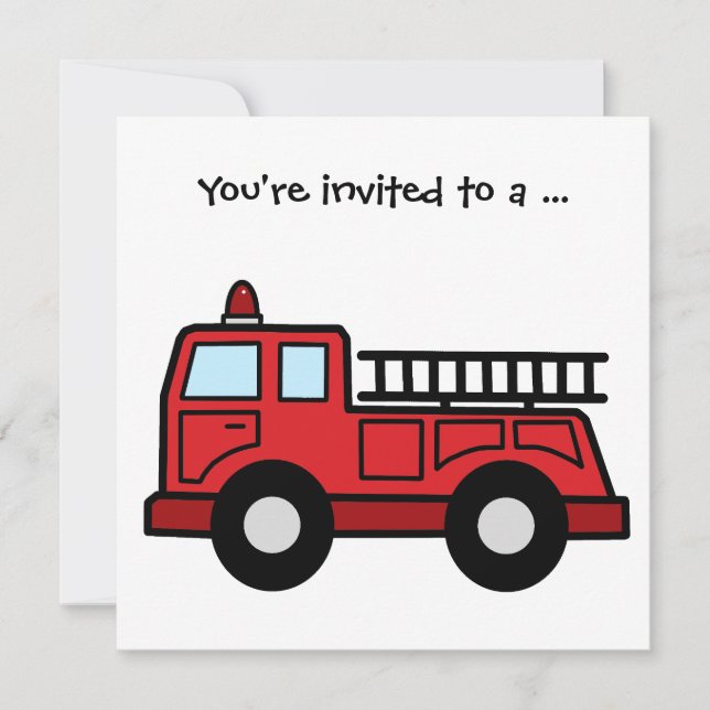 Cartoon Clip Art Firetruck Boy Birthday Party Invitation (Front)