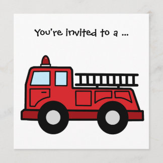 Cartoon Clip Art Firetruck Boy Birthday Party Invitation