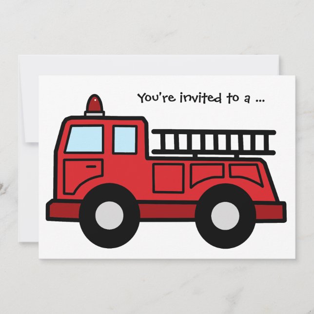 Cartoon Clip Art Firetruck Boy Birthday Party Invitation (Front)