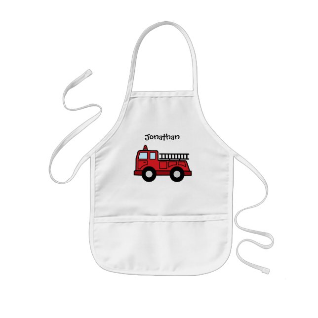 Cartoon Clip Art Firetruck Emergency Vehicle Truck Kids Apron (Front)