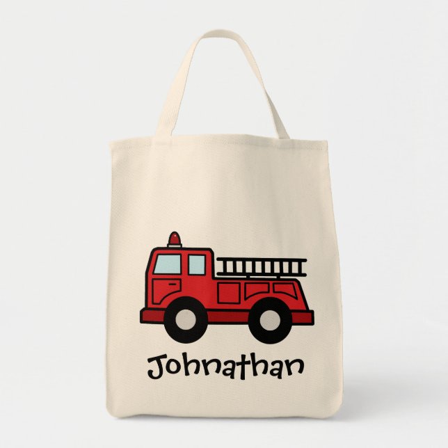 Cartoon Clip Art Firetruck Emergency Vehicle Truck Tote Bag (Front)
