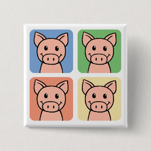 Cartoon Clip Art Laughing Piggie Piggy Pigs! 15 Cm Square Badge