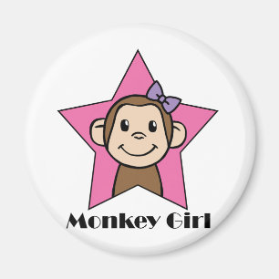 Cartoon Clip Art Smile Monkey Girl Pink Star Bow Magnet
