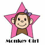 Cartoon Clip Art Smile Monkey Girl Pink Star Bow Standing Photo Sculpture<br><div class="desc">Cartoon clip art with a smiling monkey in a pink star and wearing a bow in her hair.</div>