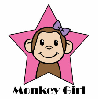 Cartoon Clip Art Smile Monkey Girl Pink Star Bow Standing Photo Sculpture