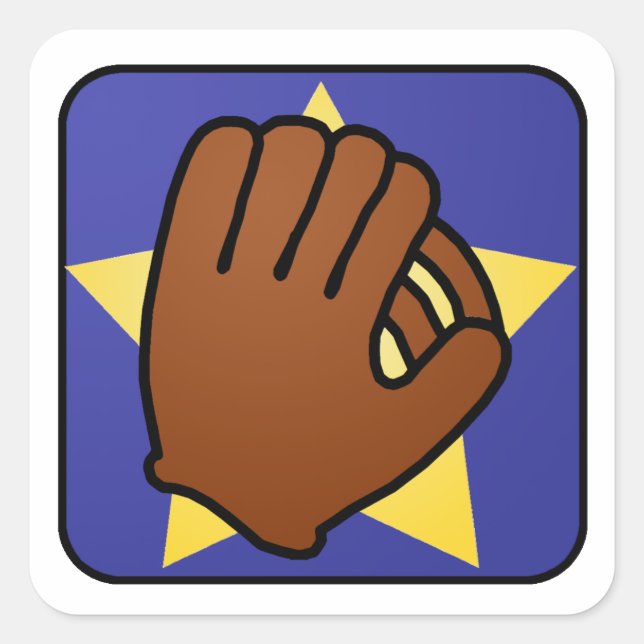 Cartoon Clip Art Sports Baseball Glove Gold Star Square Sticker (Front)