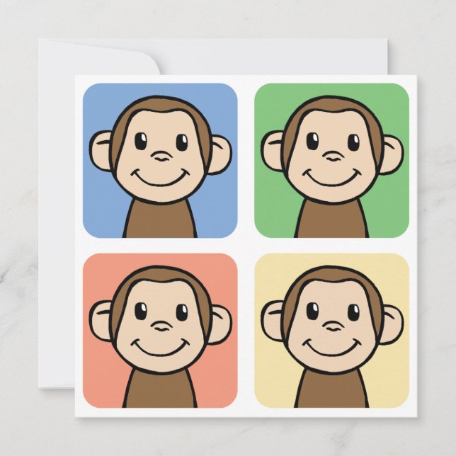 Cartoon Clip Art with 4 Happy Monkeys (Front)