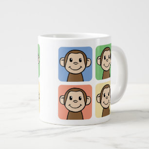 Cartoon Clip Art with 4 Happy Monkeys Large Coffee Mug