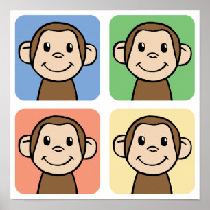 Cartoon Clip Art with 4 Happy Monkeys Poster