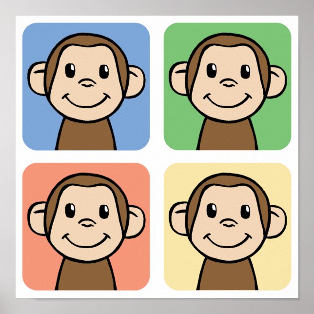 Cartoon Clip Art with 4 Happy Monkeys Poster (Front)