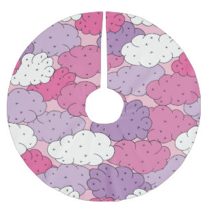 Cartoon clouds, fun vintage repeat. brushed polyester tree skirt