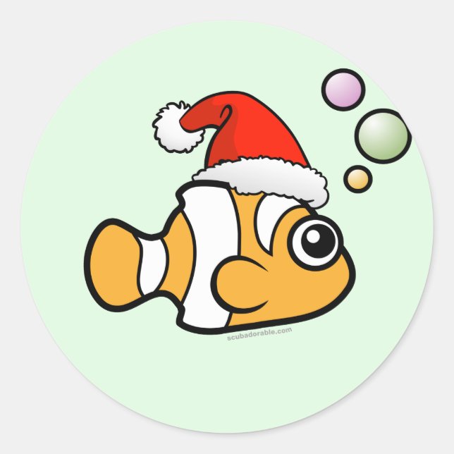 Cartoon Clownfish Santa Classic Round Sticker (Front)