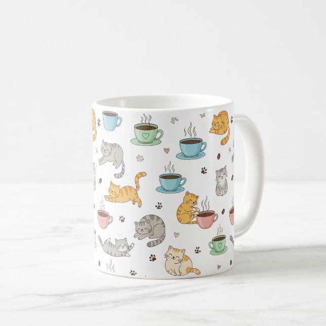 Cartoon Coffee and Cats Pattern Mug (Front Right)
