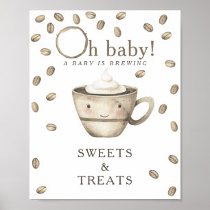 Cartoon Coffee Baby shower SWEETS AND TREATS Poster