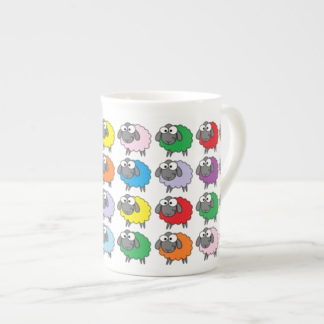 Cartoon Colourful Sheep Pattern Bone China Mug (Front Right)