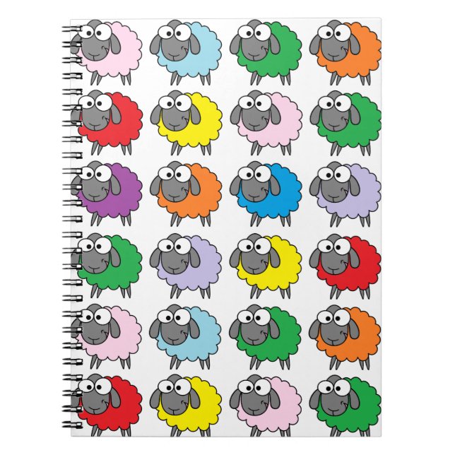 Cartoon Colourful Sheep Pattern Notebook (Front)
