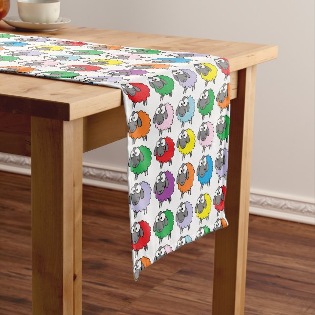 Cartoon Colourful Sheep Pattern Short Table Runner (In Situ)