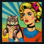 Cartoon Comic Pop Art Women Holding Cat<br><div class="desc">Retro pop art comic style art done with a midcentury vibe woman holding a cute cat. Bright,  colourful ai art.</div>